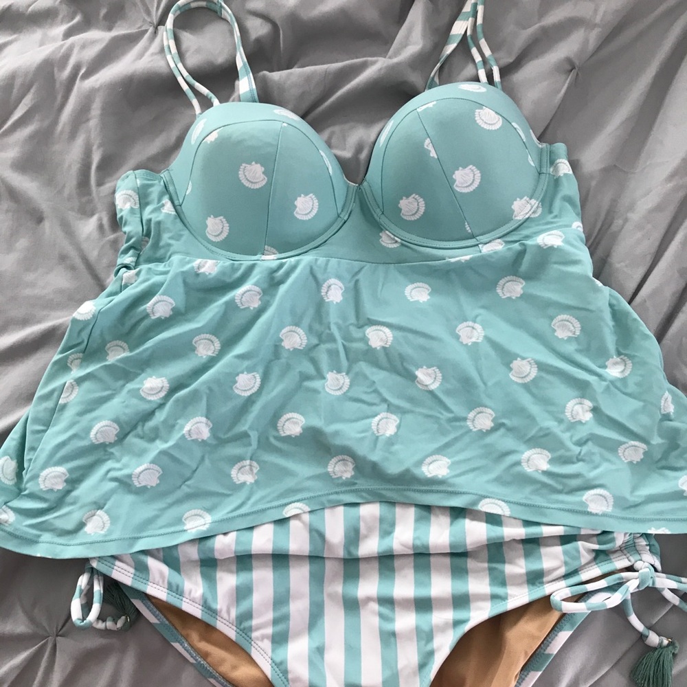 Two piece bathing suit.